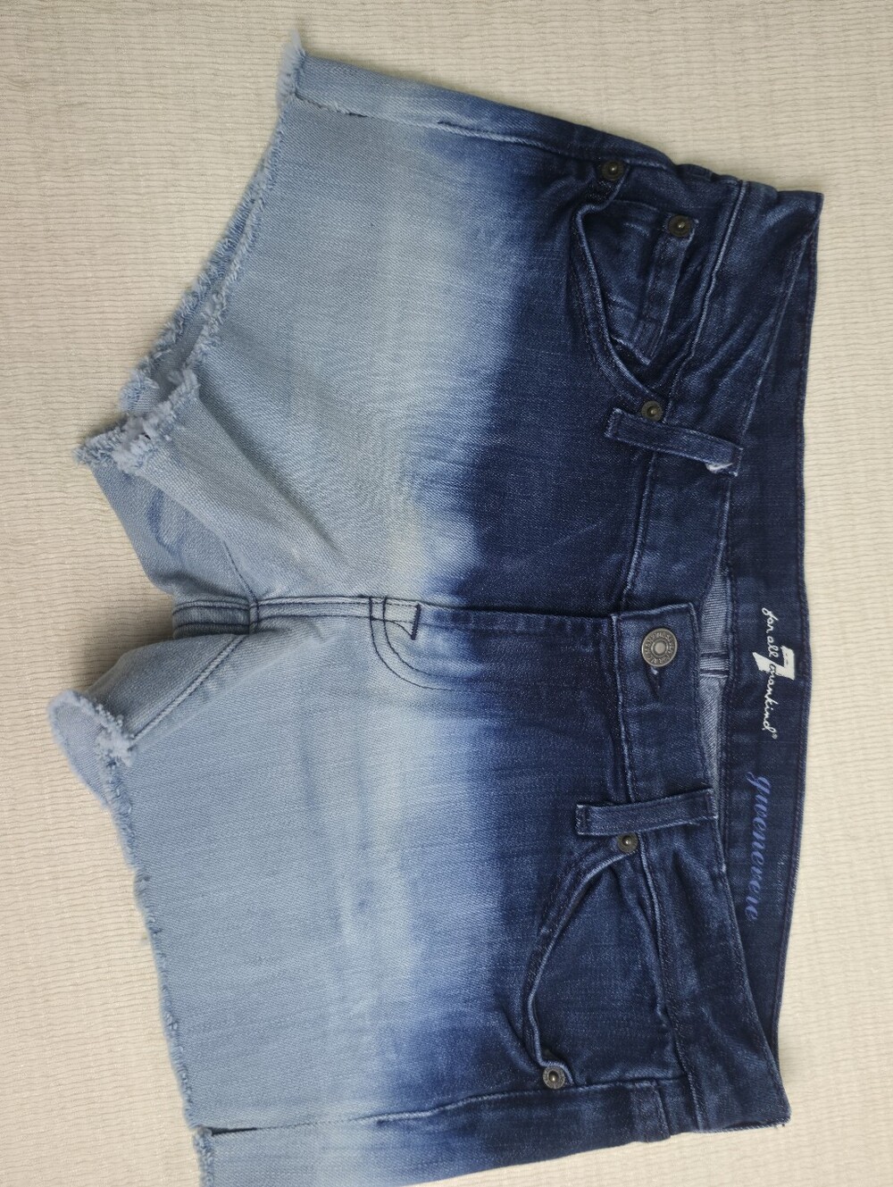 7 For All Mankind Guenevere Shorts Womens Blue Ombre Raw Hem Stretch Denim 25